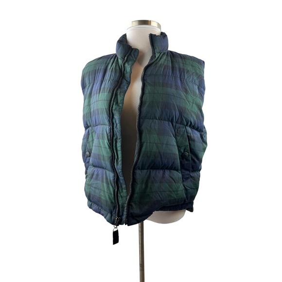 Eddie Bauer Full Zip Goose Down Puffer Vest Blue Green Plaid Women's Size XL - Picture 4 of 12